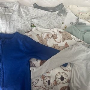0-3 month baby bundle, 7 onesies, 13 pjs